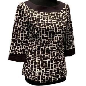 Ann Taylor Size 2 Stretch Cotton Side Zip Block Pattern 3/4 Sleeve Blouse Top